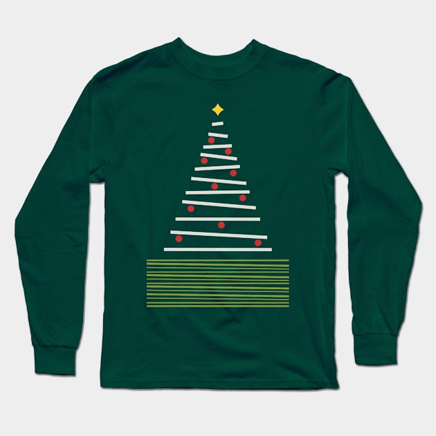 Minimalist Christmas Tree White Red Green Long Sleeve T-Shirt by FAROSSTUDIO